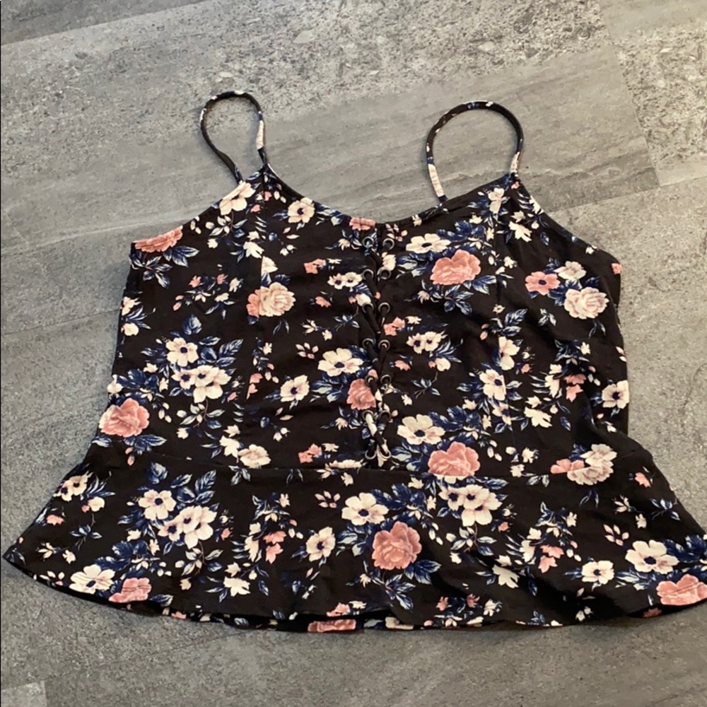 American Eagle floral lace up spaghetti strap tank